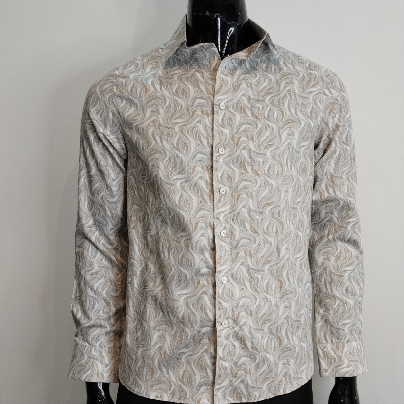 Custom Cream Abstract Art Print Shirt for Men with White Buttons | Stylish Tailored Fit
