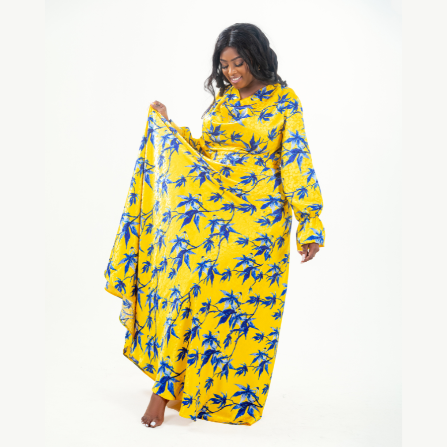 Sunshine Glow – Yellow Maxi Dress (Polyester & Cotton Blend)